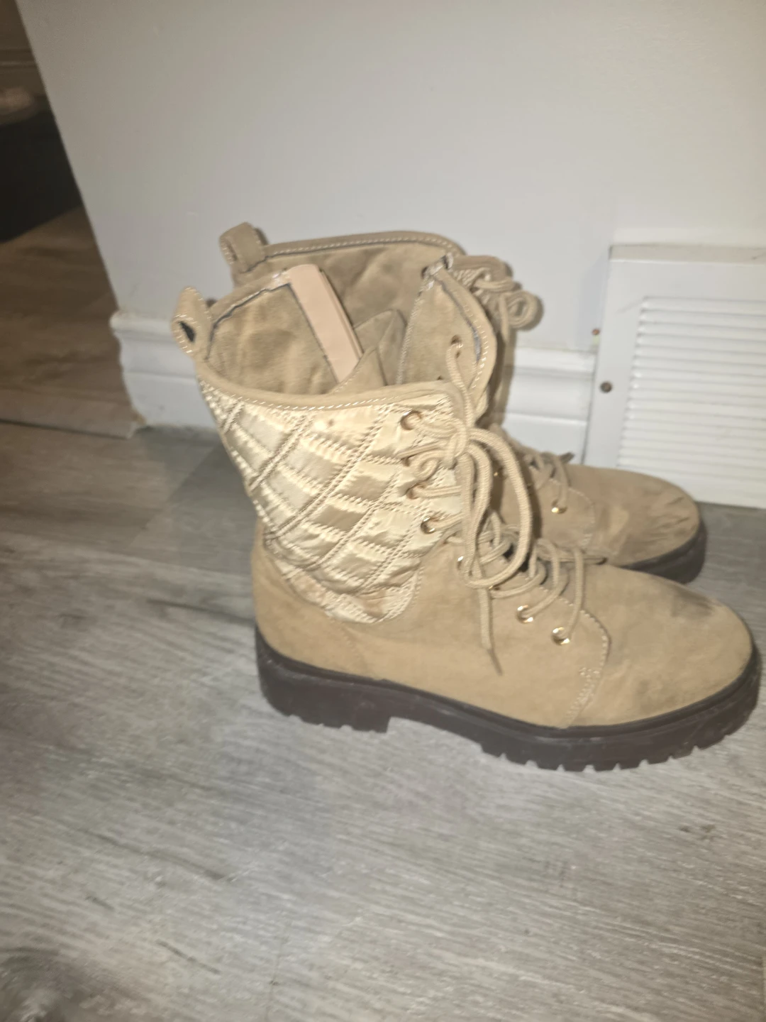Tan Quilted Combat Boots
