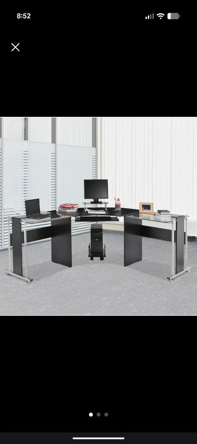 Black L-Shaped Glass Top Desk