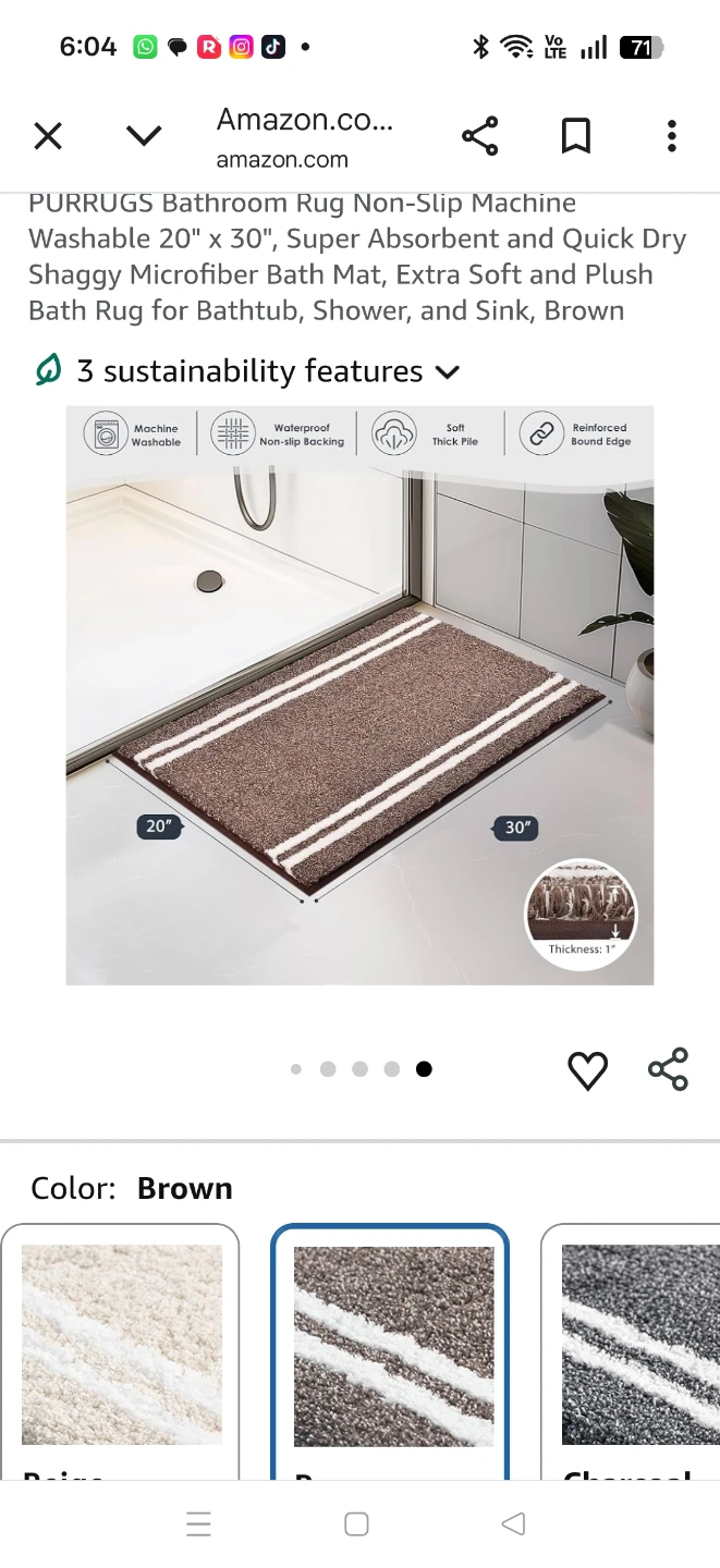 PURRUGS 20" x 30" Bath Mat - Brown - photo 2