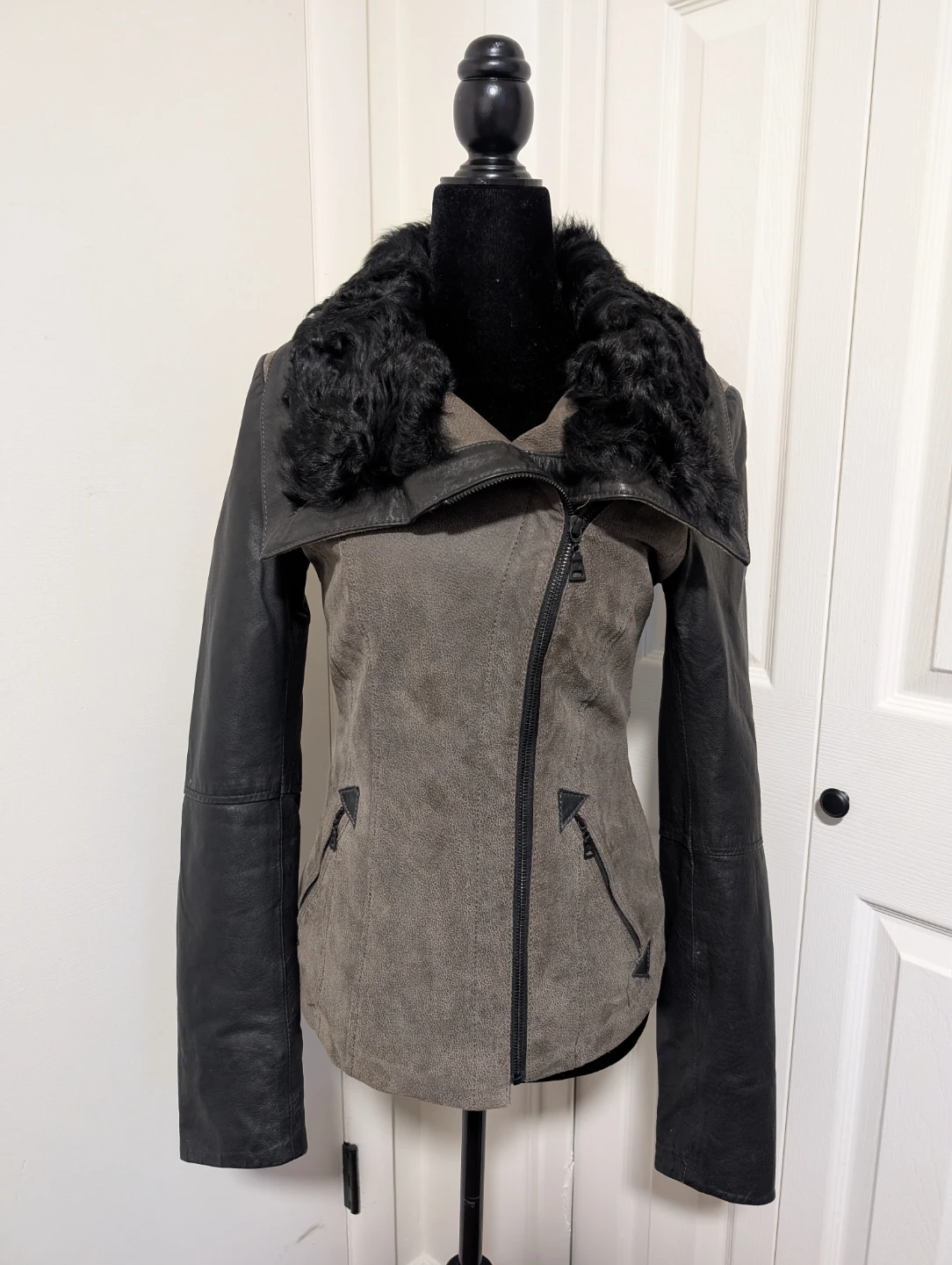 Danier Leather and Suede Moto Jacket with Fur Collar