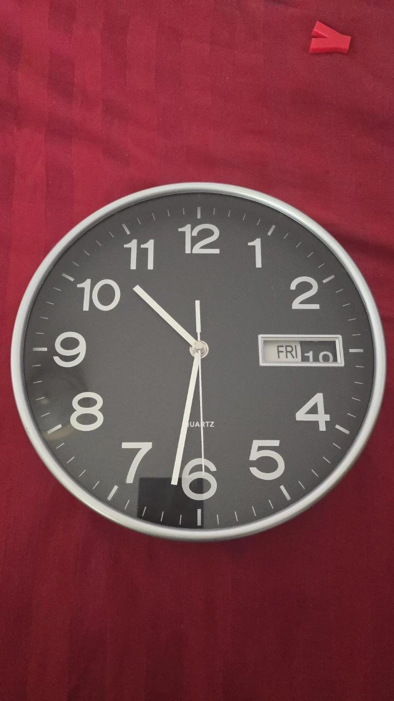 Black Quartz Wall Clock with Day/Date Display