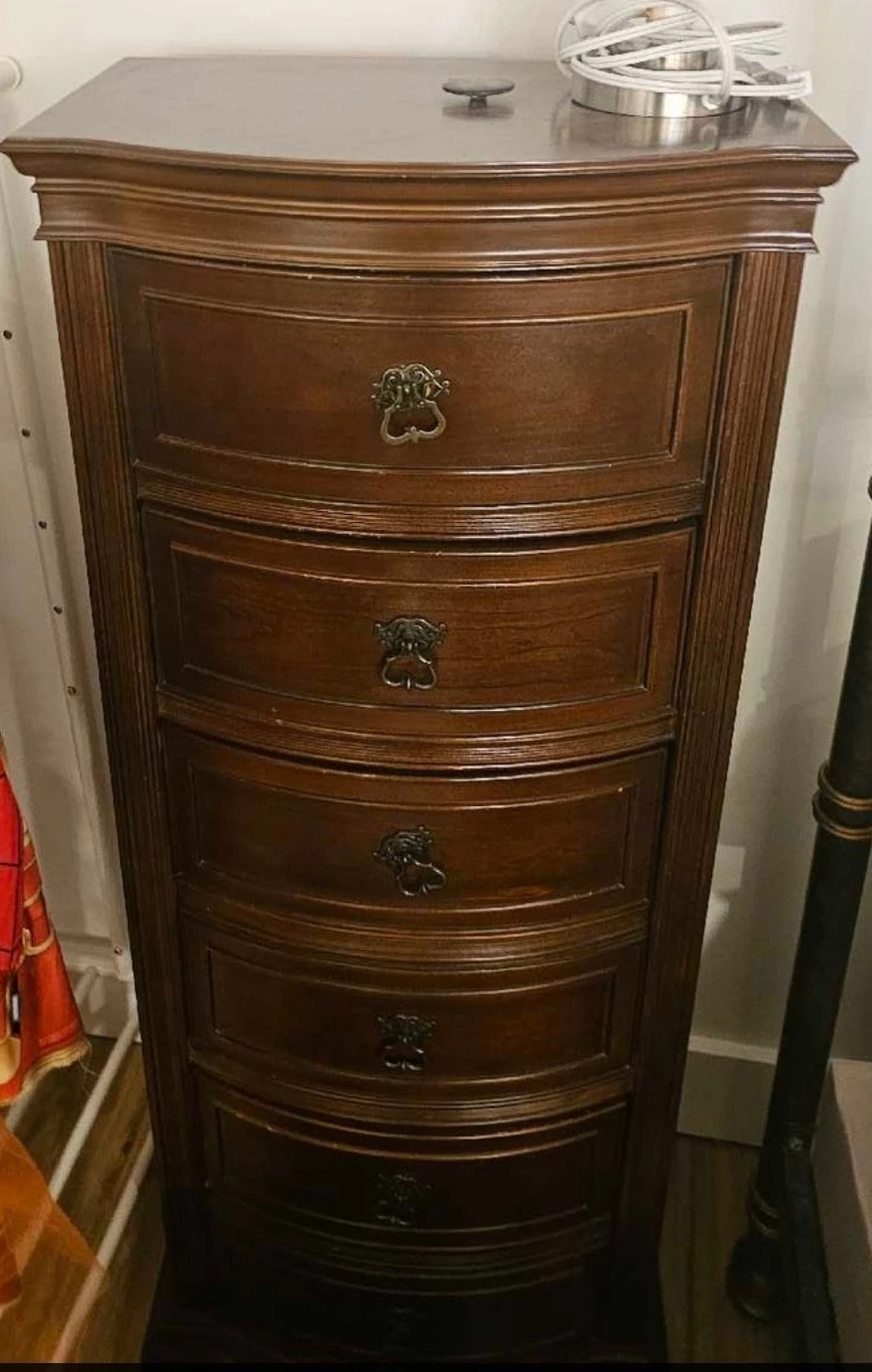 Dark Wood Curved nightstand and lingerie dresser