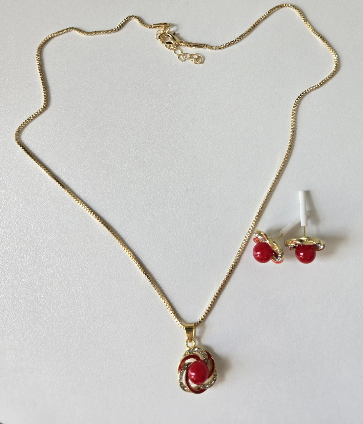 Red Stone Jewelry Set (Necklace & Earrings)