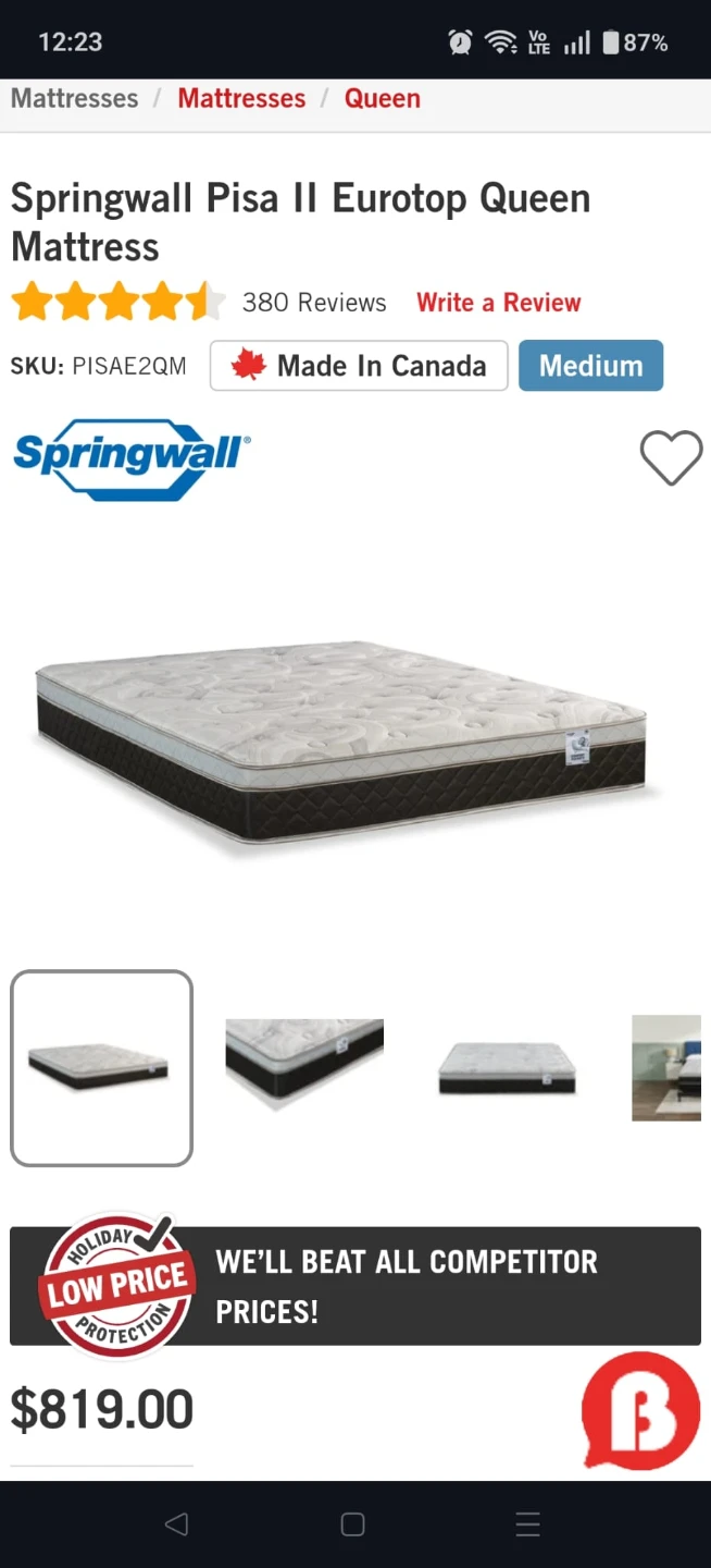 Springwall Pisa II Eurotop Queen Mattress