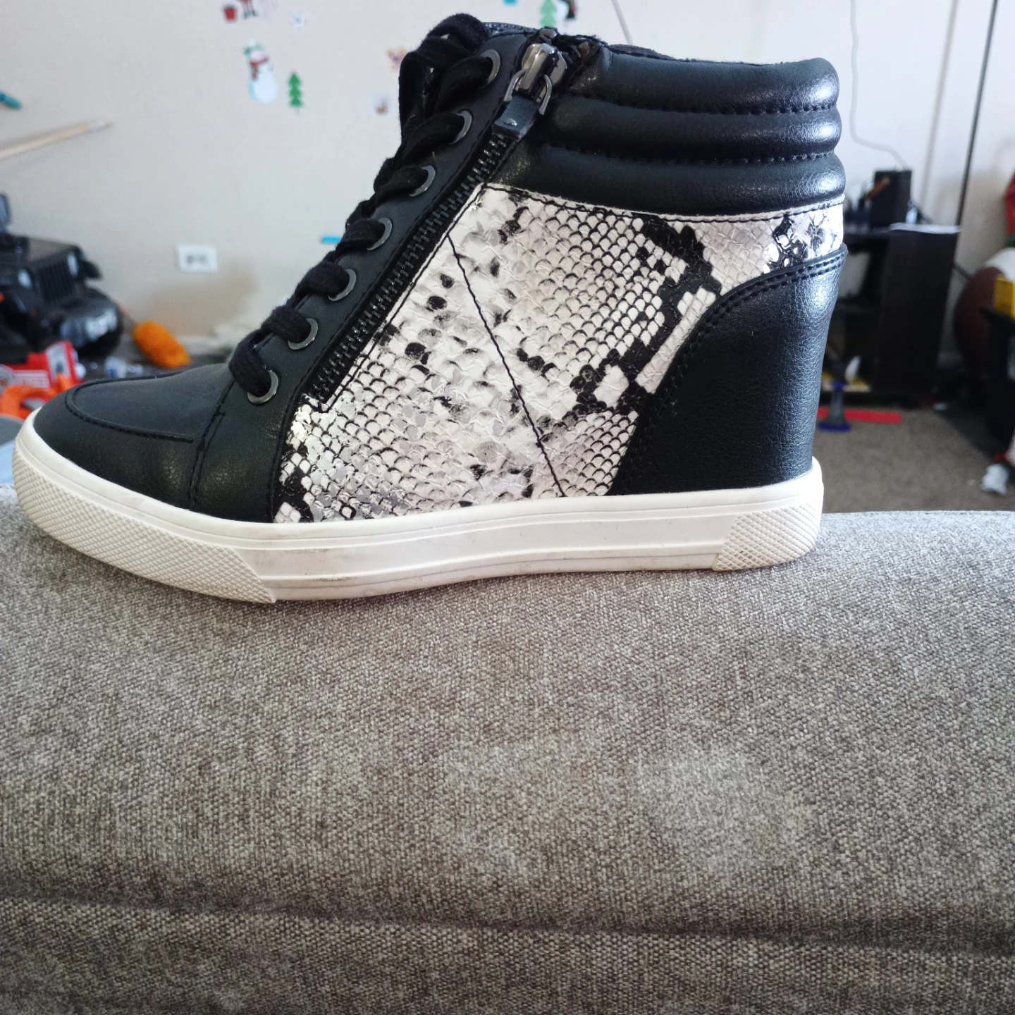 Black Wedge High-Top Sneakers with Snakeskin Detail - photo 3