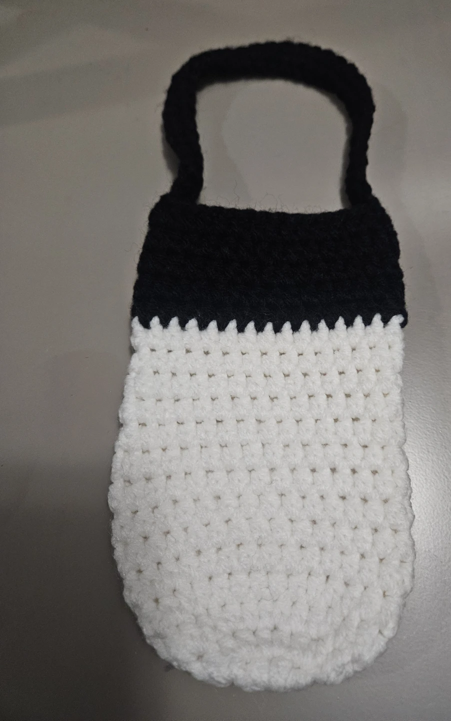 Crocheted White and Black Pouch with Handle