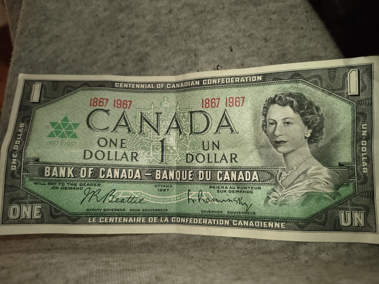 1967 Canada Centennial One Dollar Bill - photo 3
