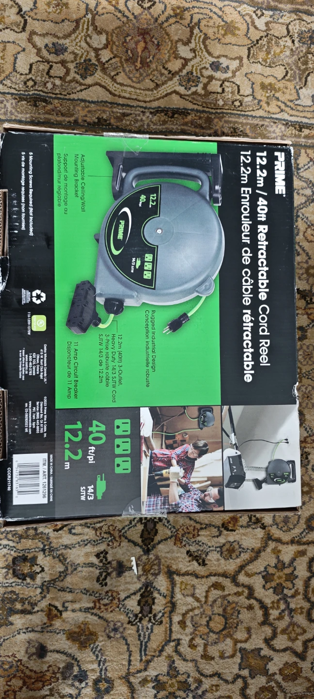 PRIME 12.2m/40ft Retractable Cord Reel - New in Box!