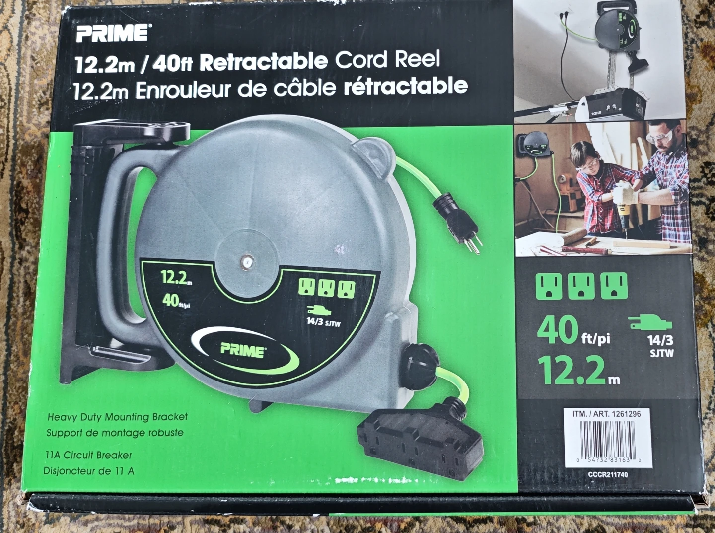 PRIME 12.2m/40ft Retractable Cord Reel - New in Box! - photo 3