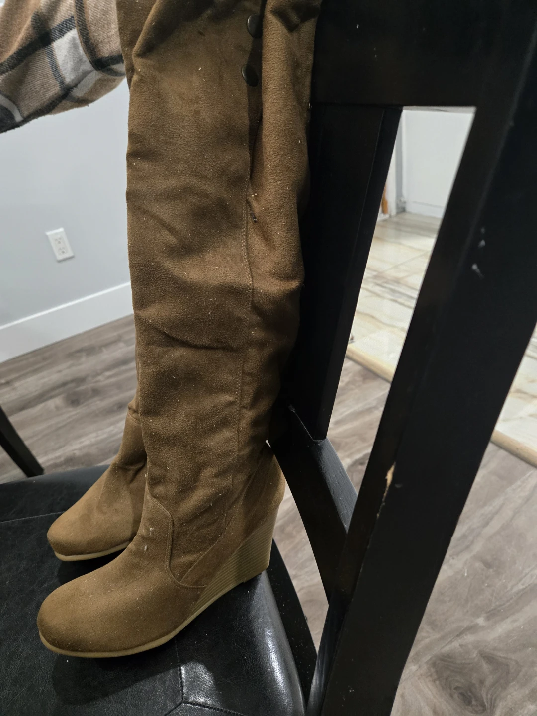 Brown Suede Wedge Over-the-Knee Boots