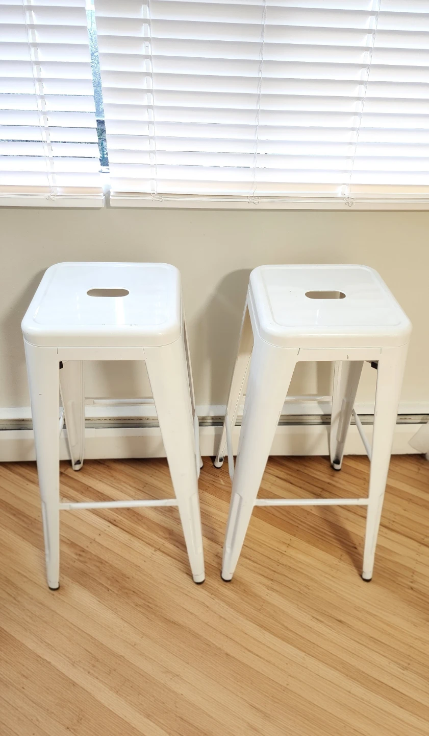 Pair of White Metal Bar Stools