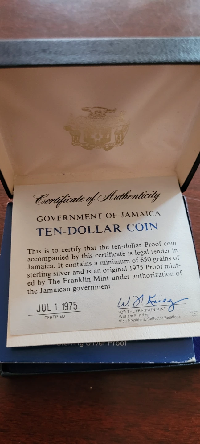 1975 Jamaica Ten Dollar Silver Proof Coin - photo 2