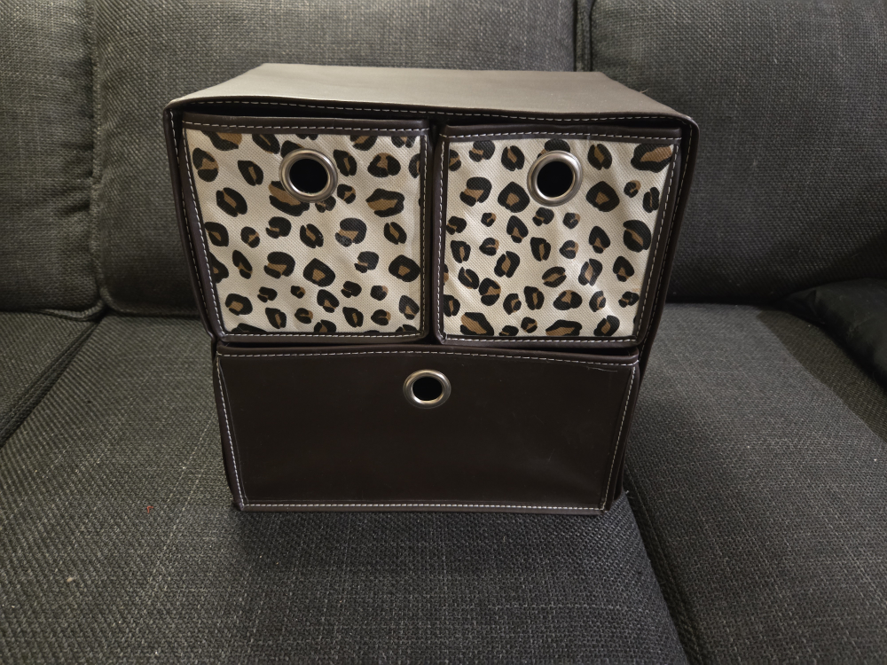 Brown Faux Leather Storage Box with Leopard Print Drawers