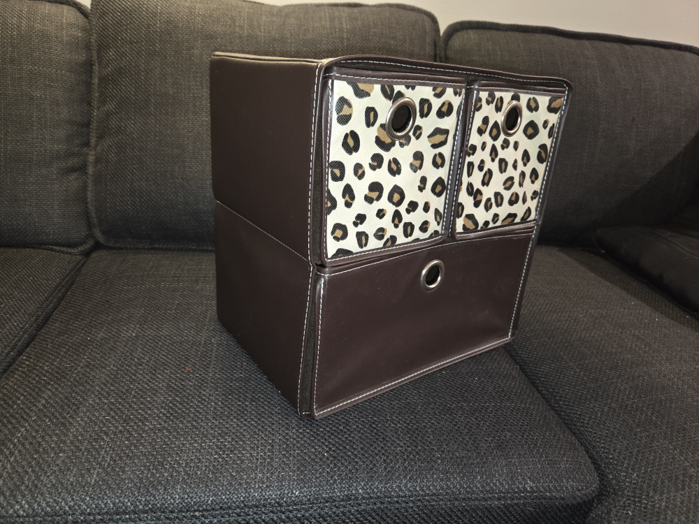 Brown Faux Leather Storage Box with Leopard Print Drawers - photo 3