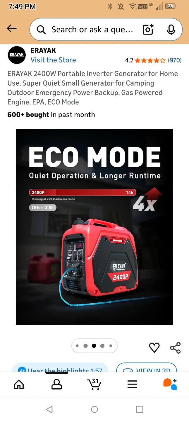 Erayak 2400W Portable Inverter Generator ( Brand New ) - photo 4