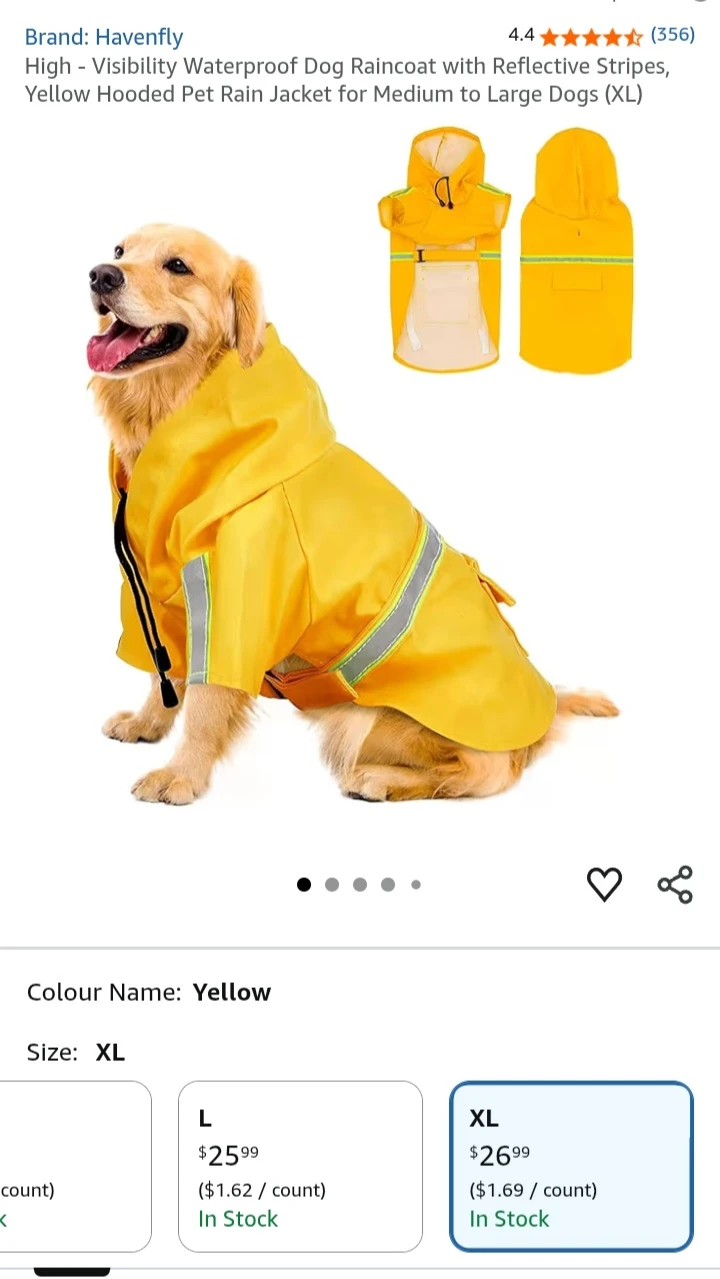 🥕  NEW!  Havenfly Waterproof Dog Raincoat - Size L & XL - photo 2