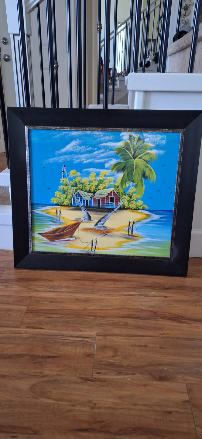 Framed Tropical Island Painting
