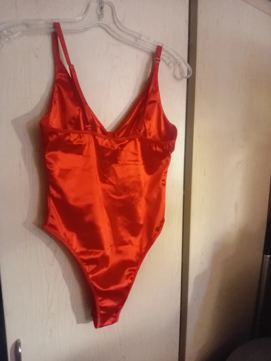 NEW!    VALENTINE'S - Red Satin Teddy Bodysuit Size S - photo 3