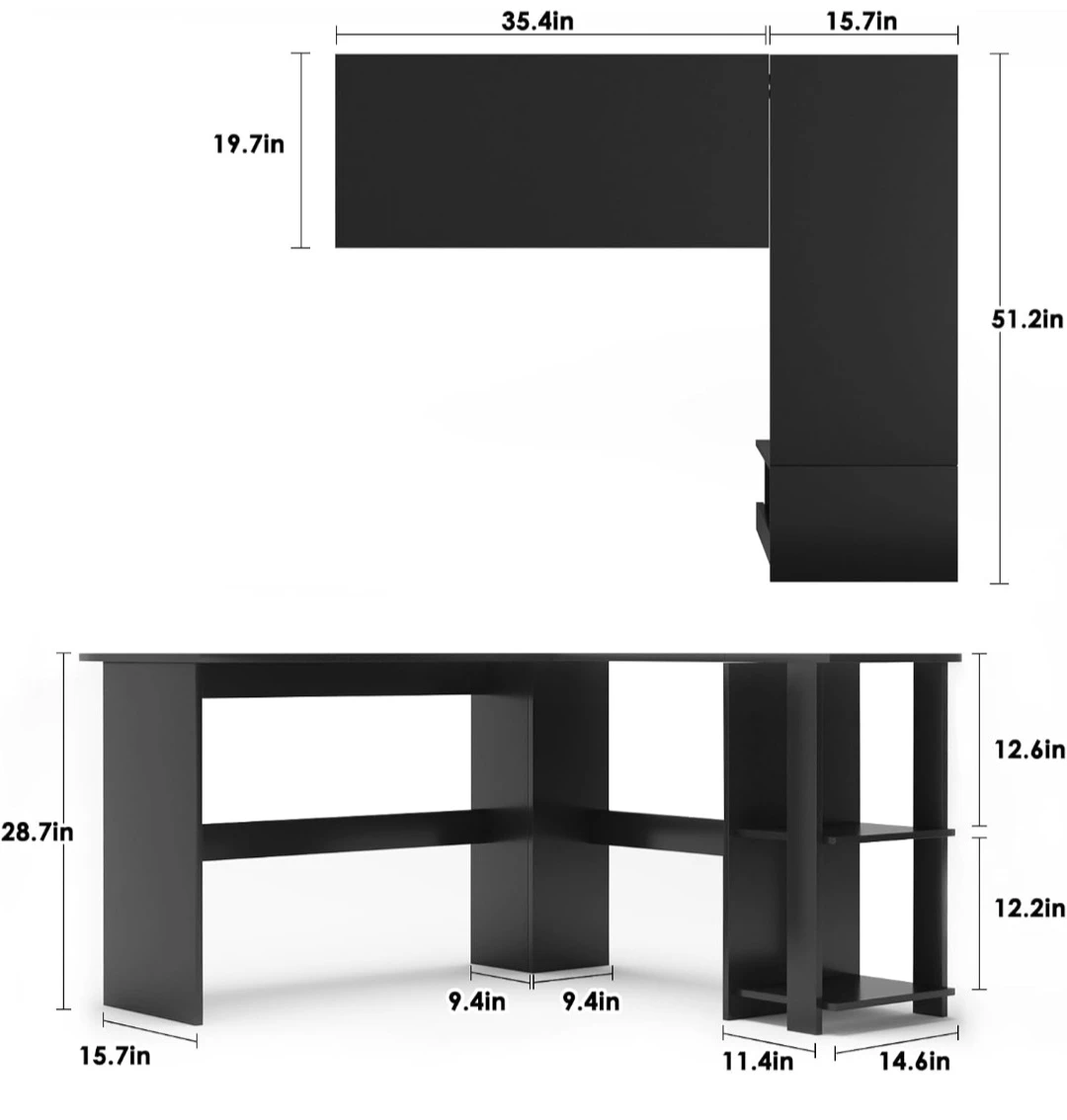Black L-Shaped Corner Desk with Shelves - photo 2