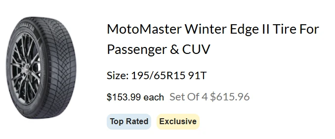 MotoMaster Winter Edge II Tire - 195/65R15 91T