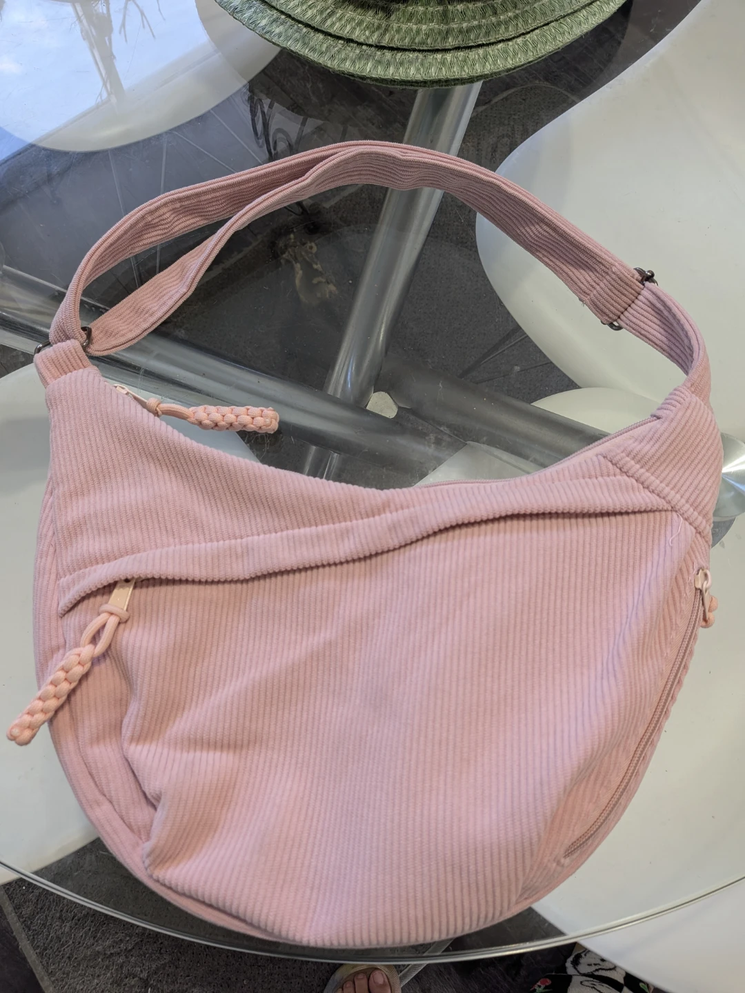 Pink Corduroy Crossbody Bag