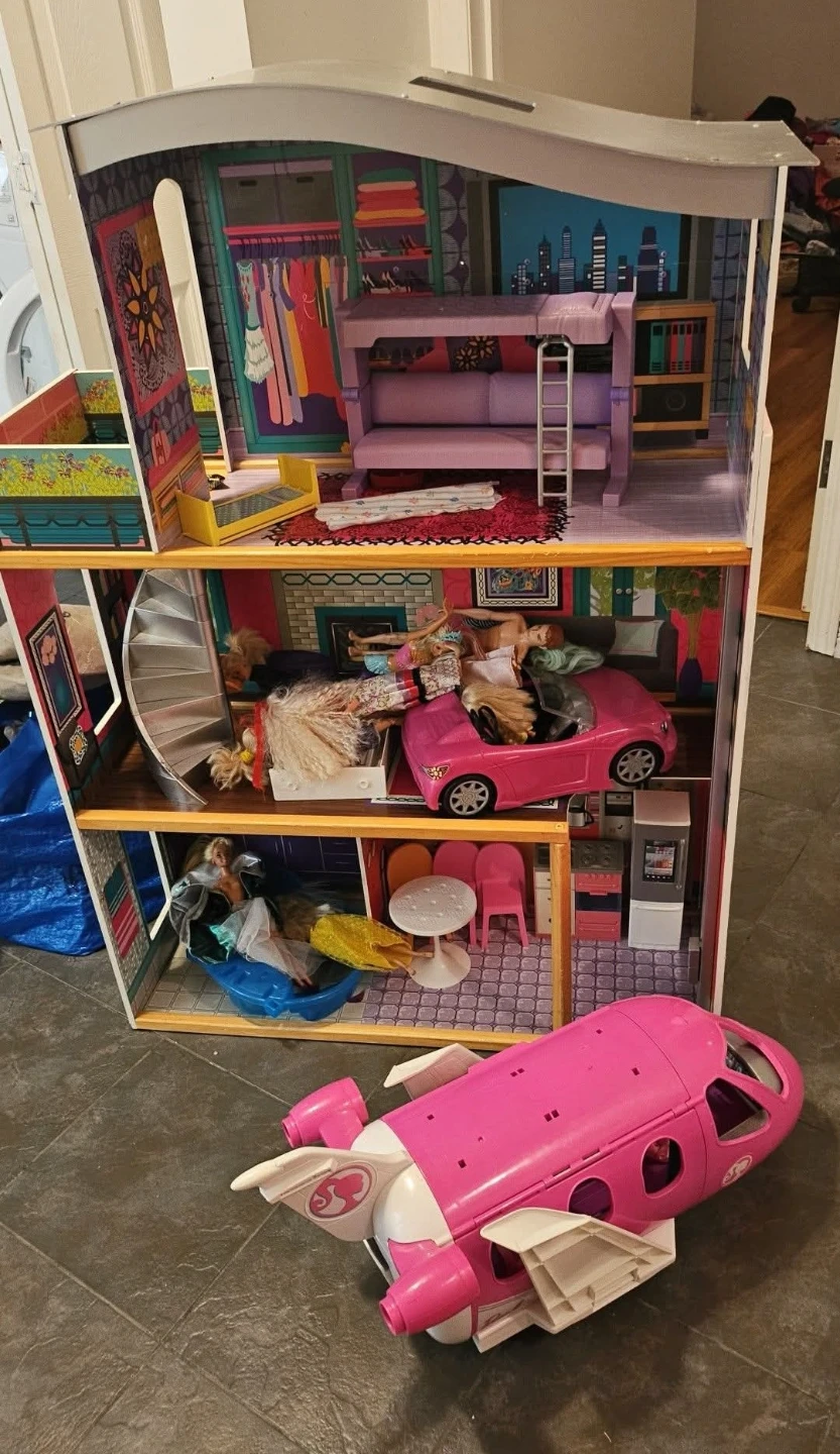 Doll House, Barbies, and Accessories