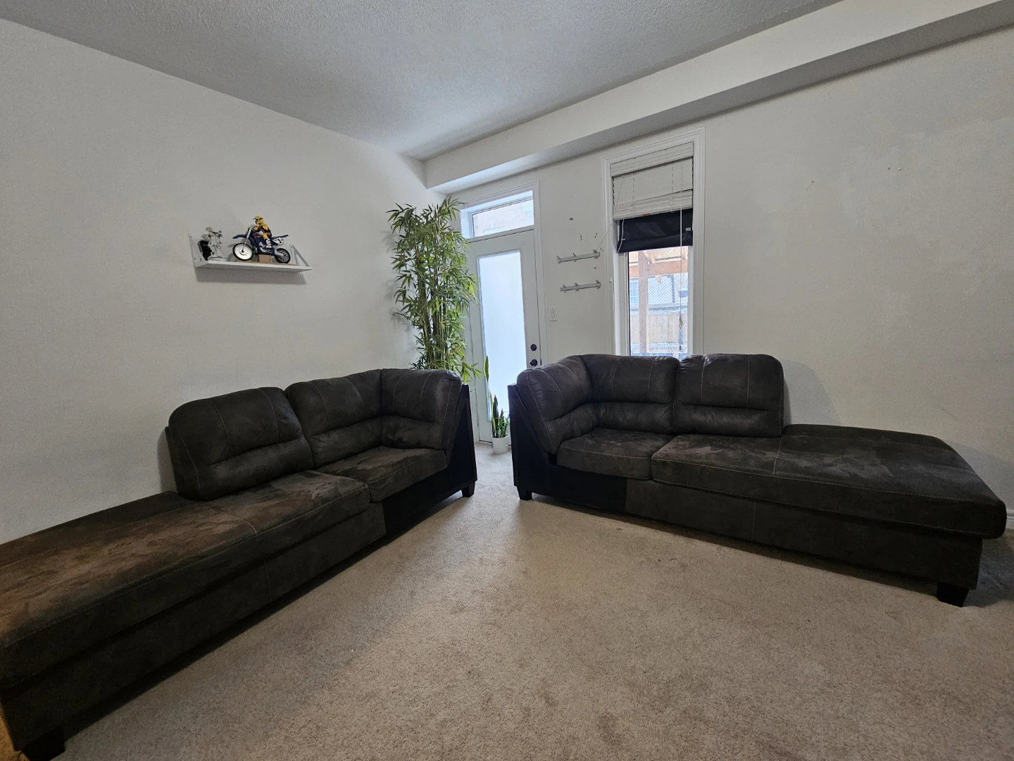 2 Brown Sectional Faux Leather Sofas with Chaise - photo 3