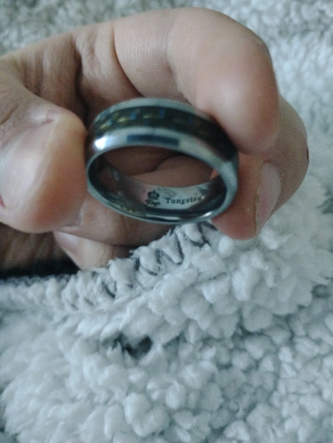Tungsten Men's Ring with Blue Inlay - photo 2