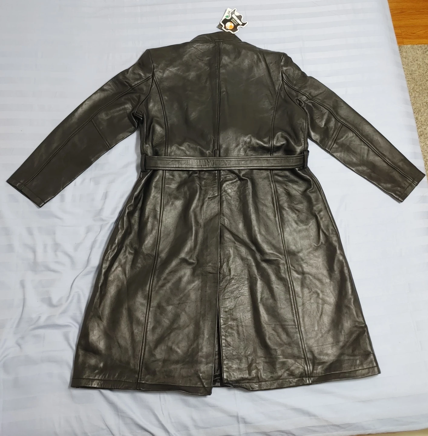 Women Black Leather Trench Coat - photo 2