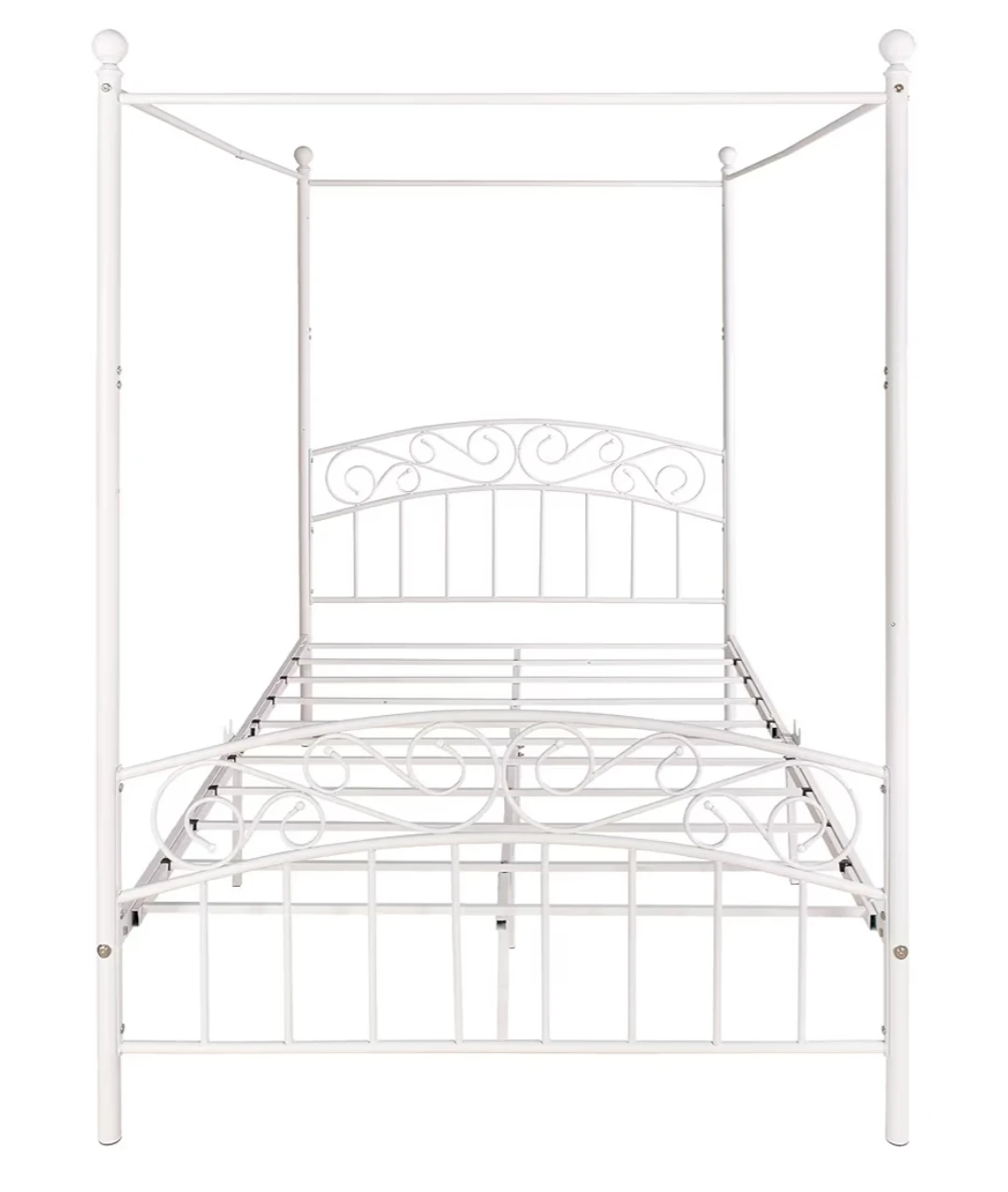 White Metal Canopy Bed Frame with Ornate European Style - photo 4