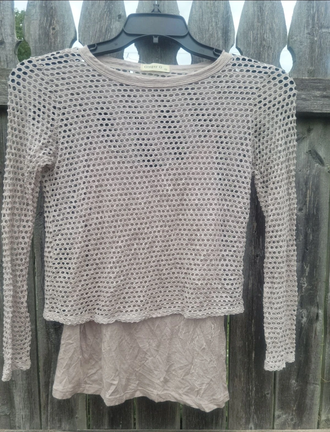 Ginger G Beige Mesh Long Sleeve Top