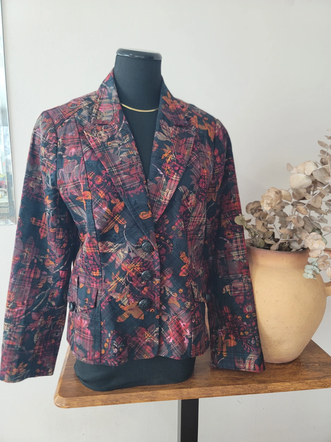 Coldwater Creek Women's Blazer P12 Plaid Floral Print vintage