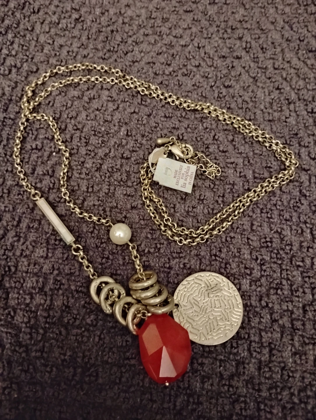 L.S.  36 INCH GEM AND RINGS NECKLACE
