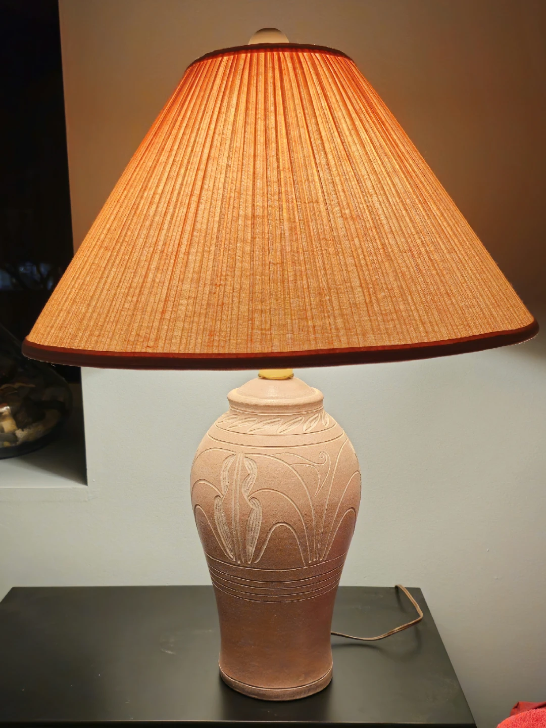 Terracotta Lamp with Pleated Shade - photo 3