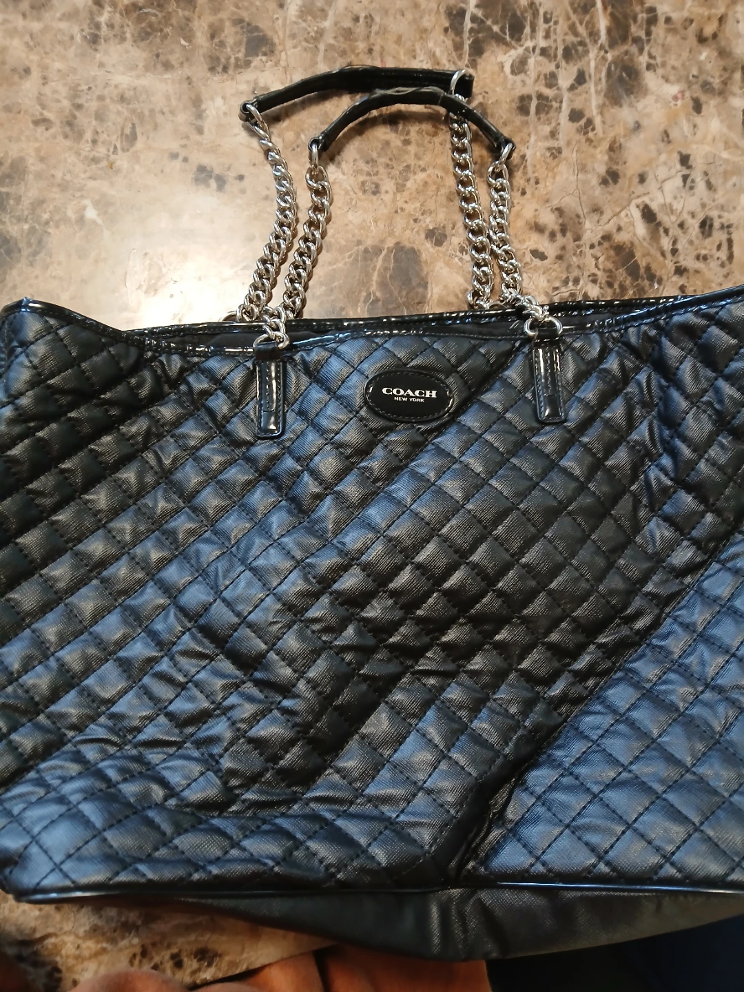 Coach Quilted Tote Bag with Chain Straps as is