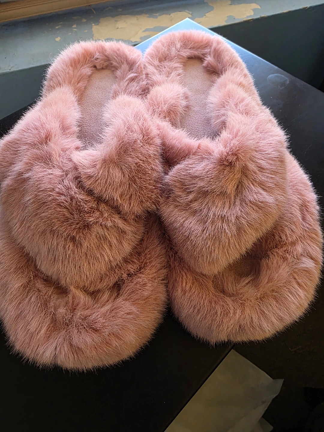 Pink Furry Slippers - Size 9