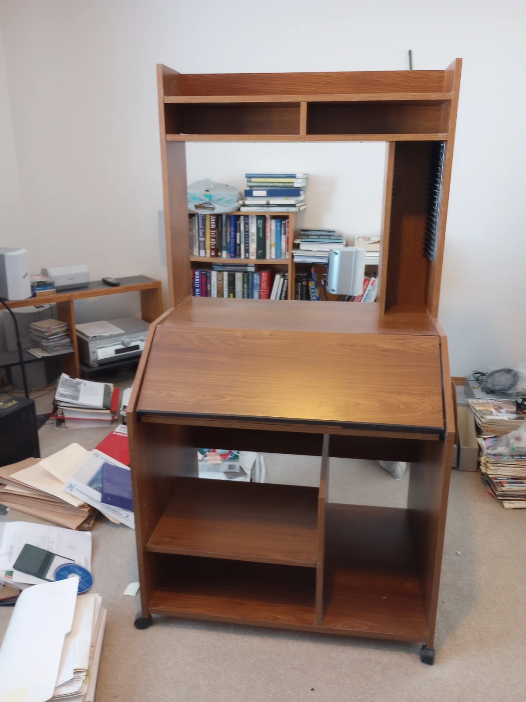 Wooden Computer Desk with Hutch and Shelving