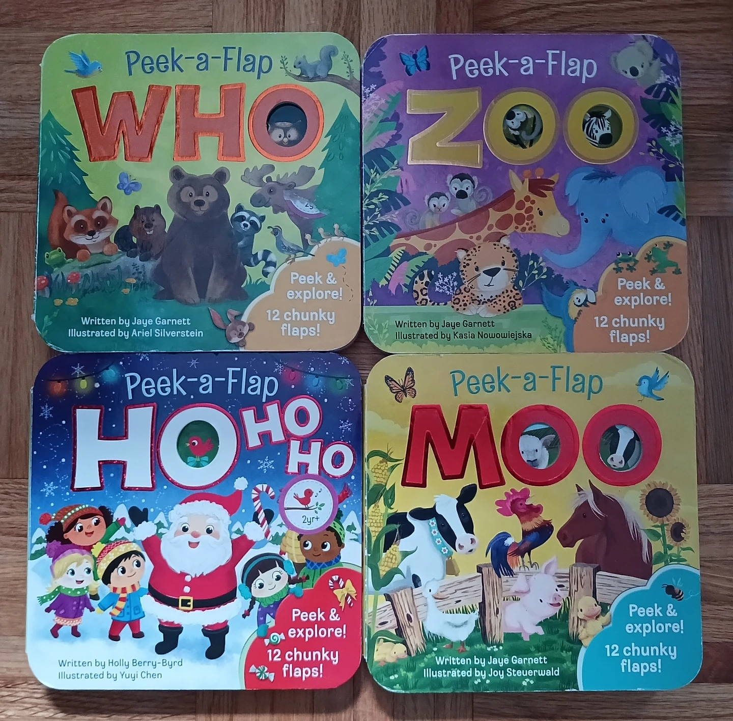 4 Peek-a-Flap Children's Board Books - Zoo, Who, Moo, Ho Ho Ho