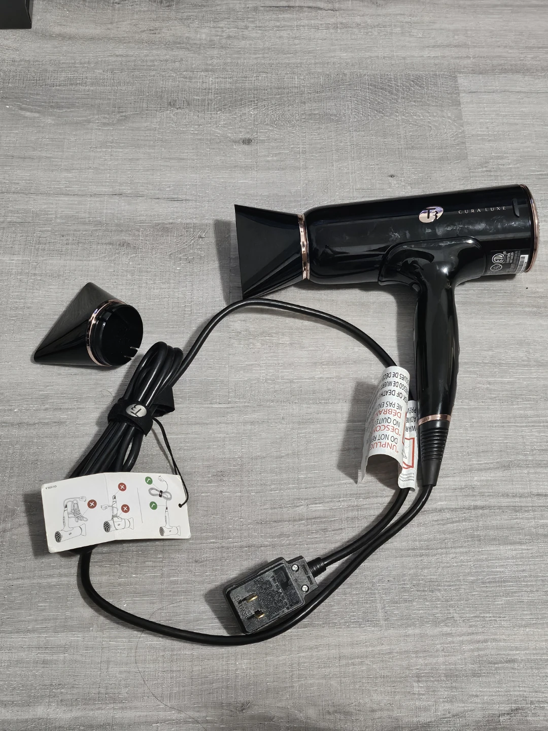T3 Cura Luxe Hair Dryer - Black & Rose Gold