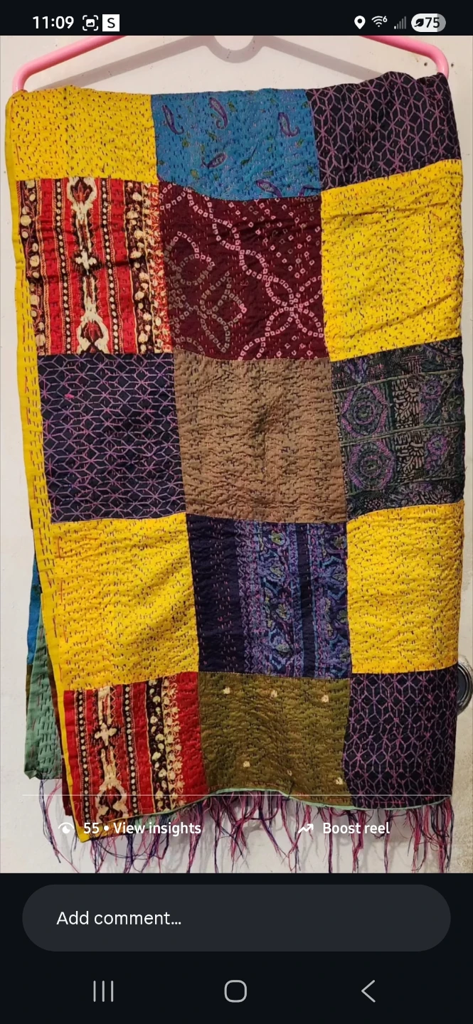 Handmade Patchwork Kantha Quilt Throw