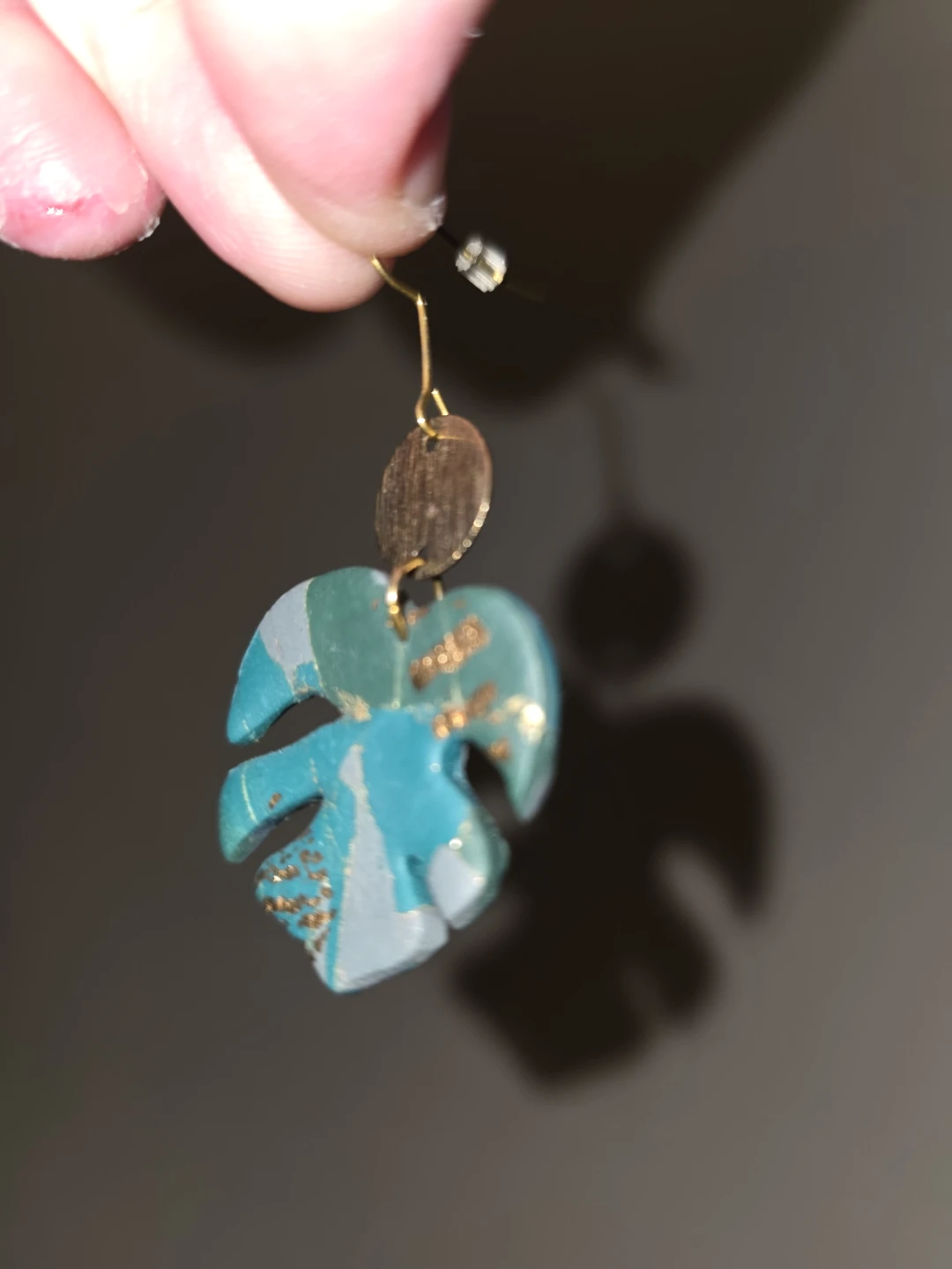 Monstera Leaf Earring - Blue & Gold