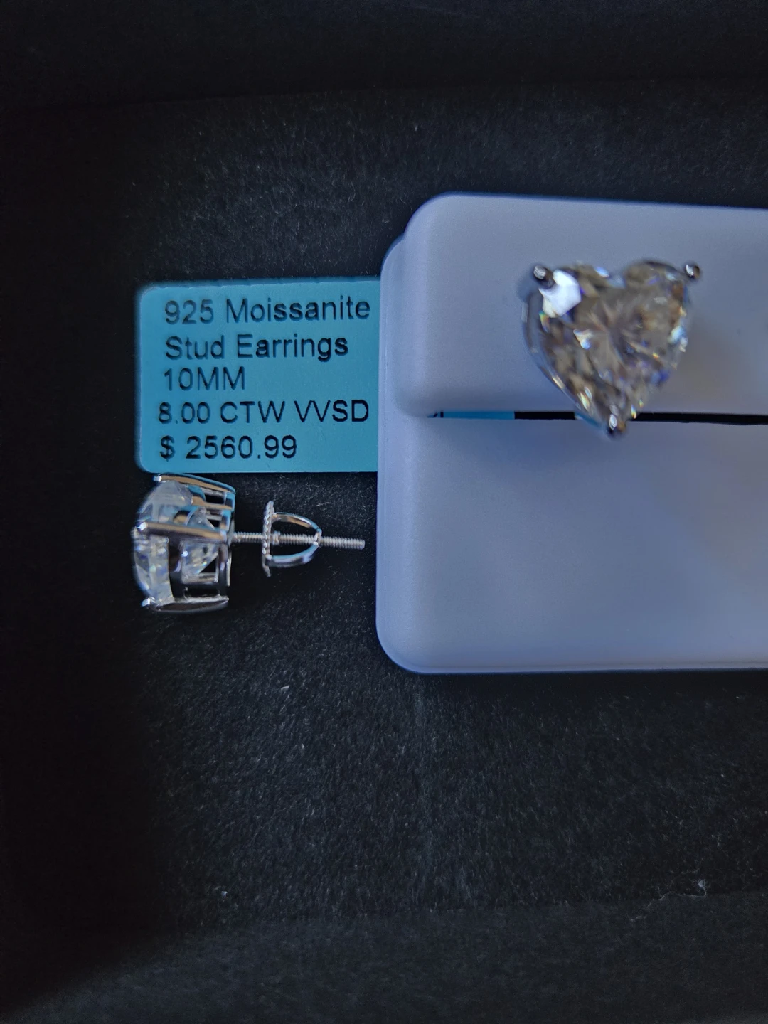 8carats Moissanite Heart Stud Earrings 10MM 8.00 CTW VVS - photo 4