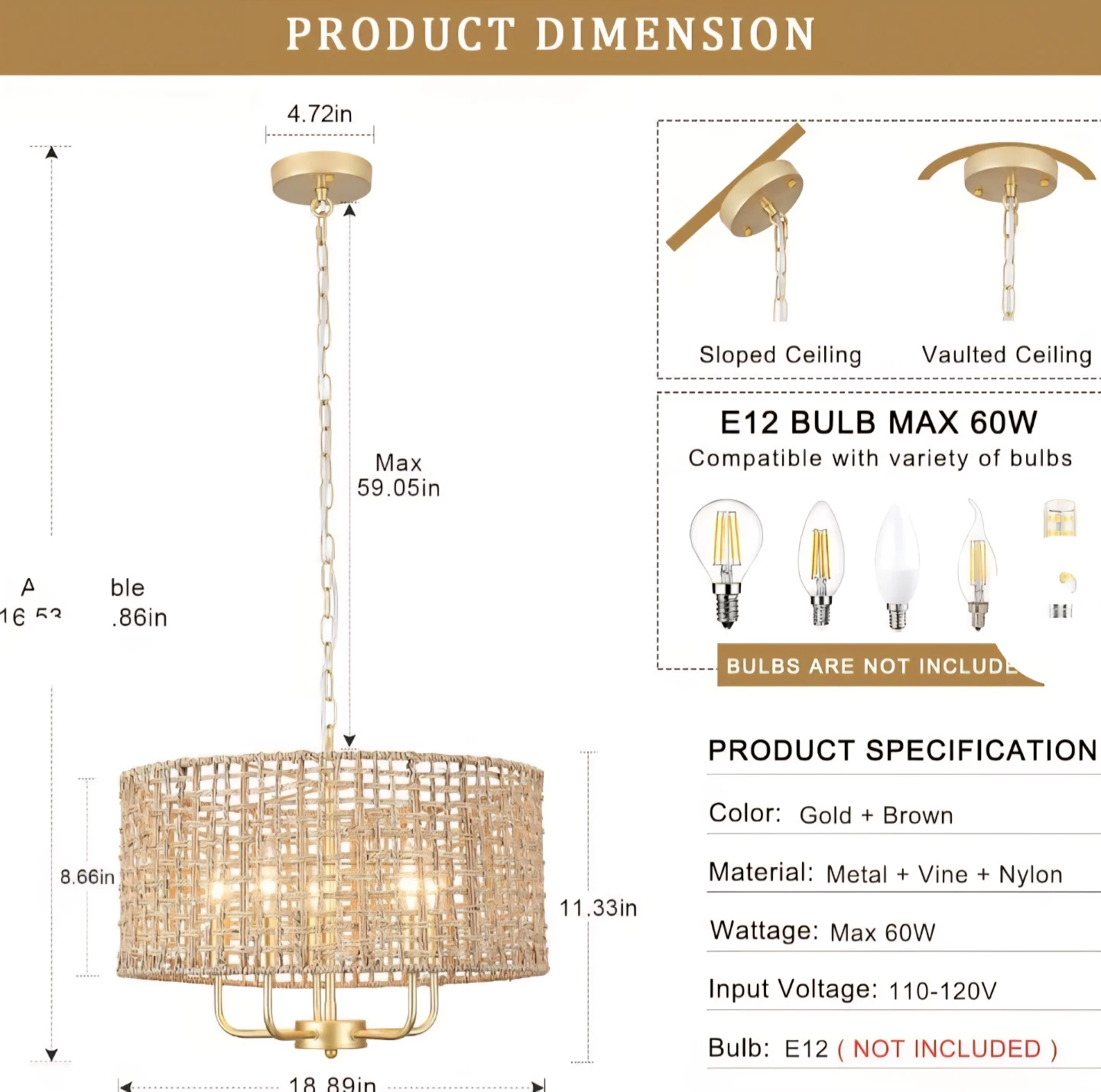 Handwoven rattan chandelier (New in box) - photo 2