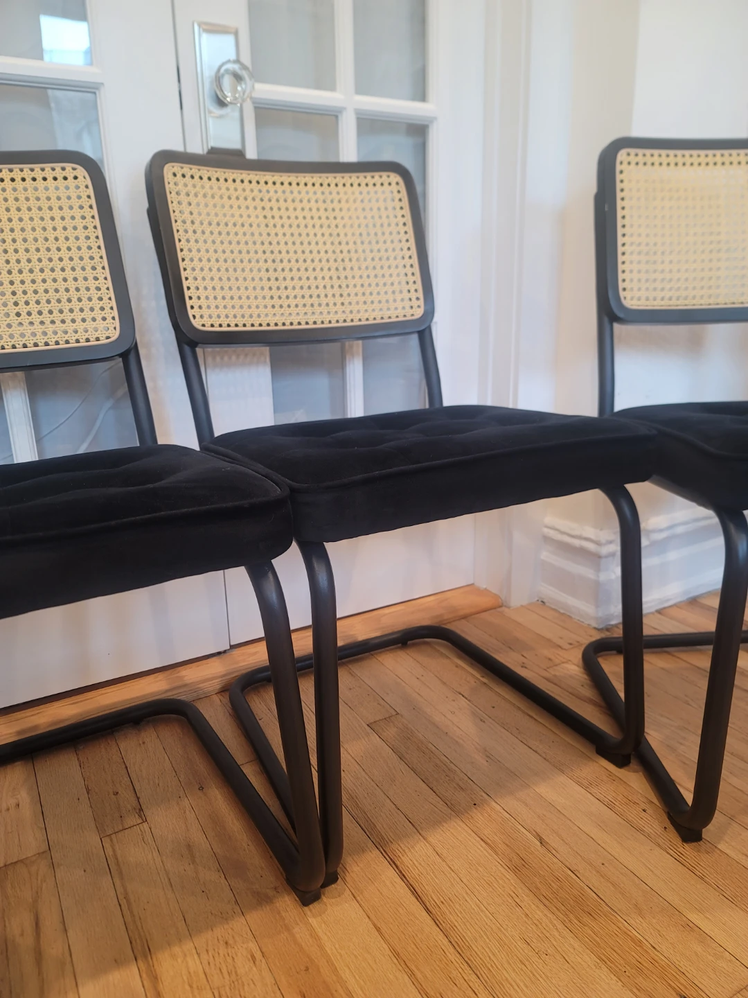 Black Velvet & Rattan Dining Chairs (set of 4)