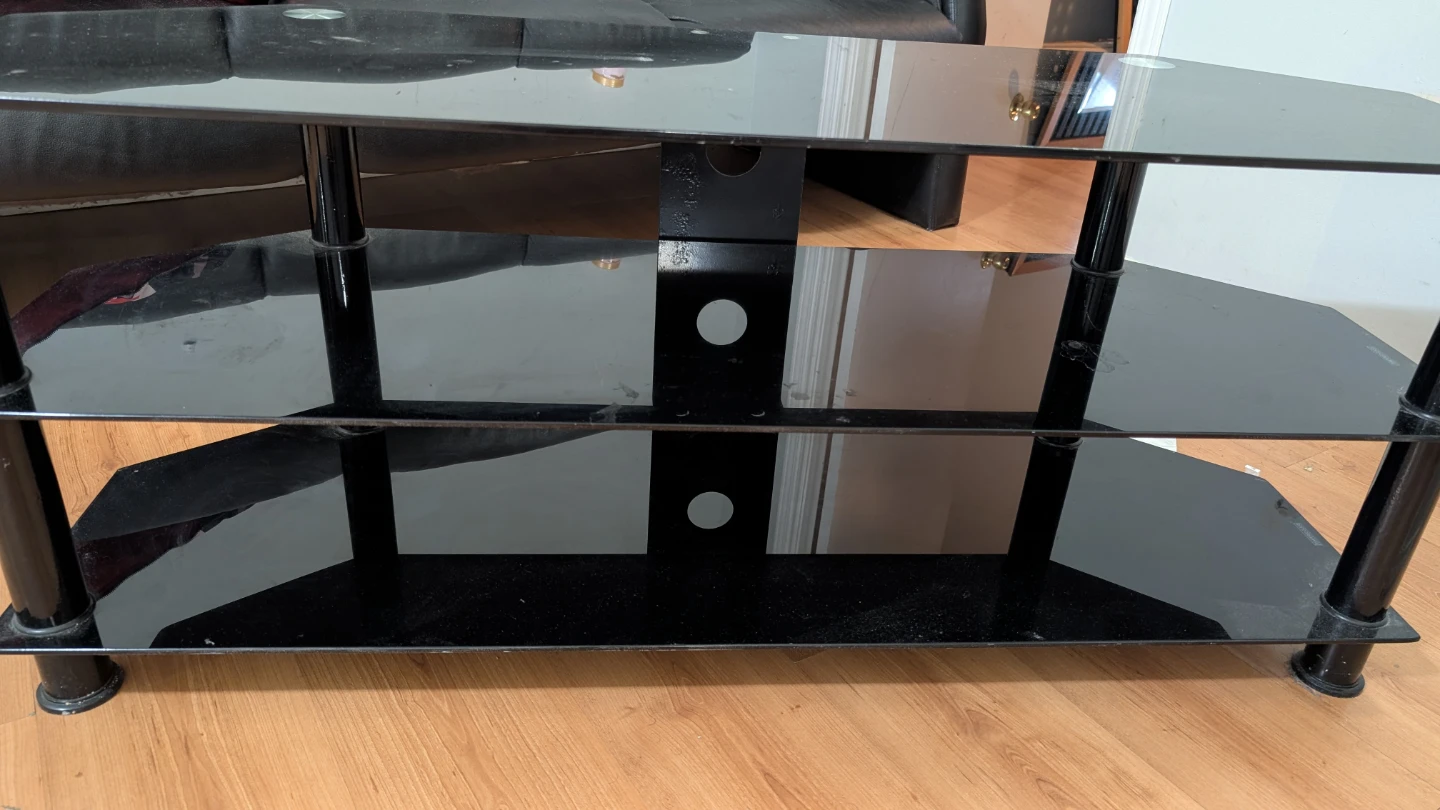 Black Glass TV Stand with 3 Shelves - photo 3
