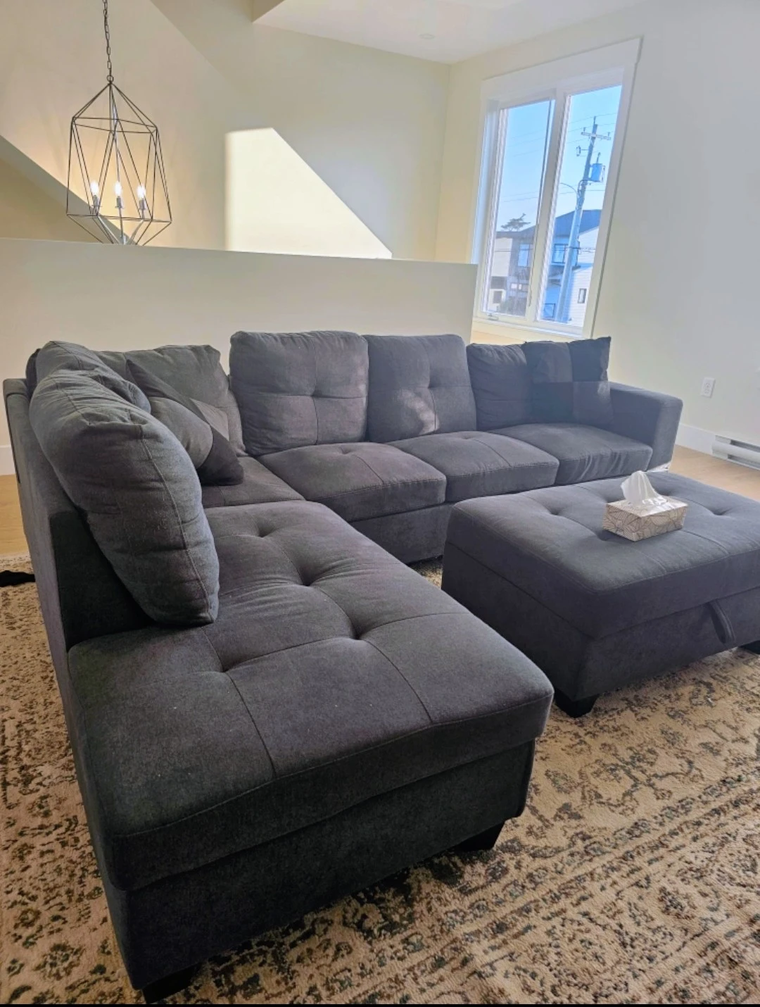 Grey Sectional Couch with Ottoman