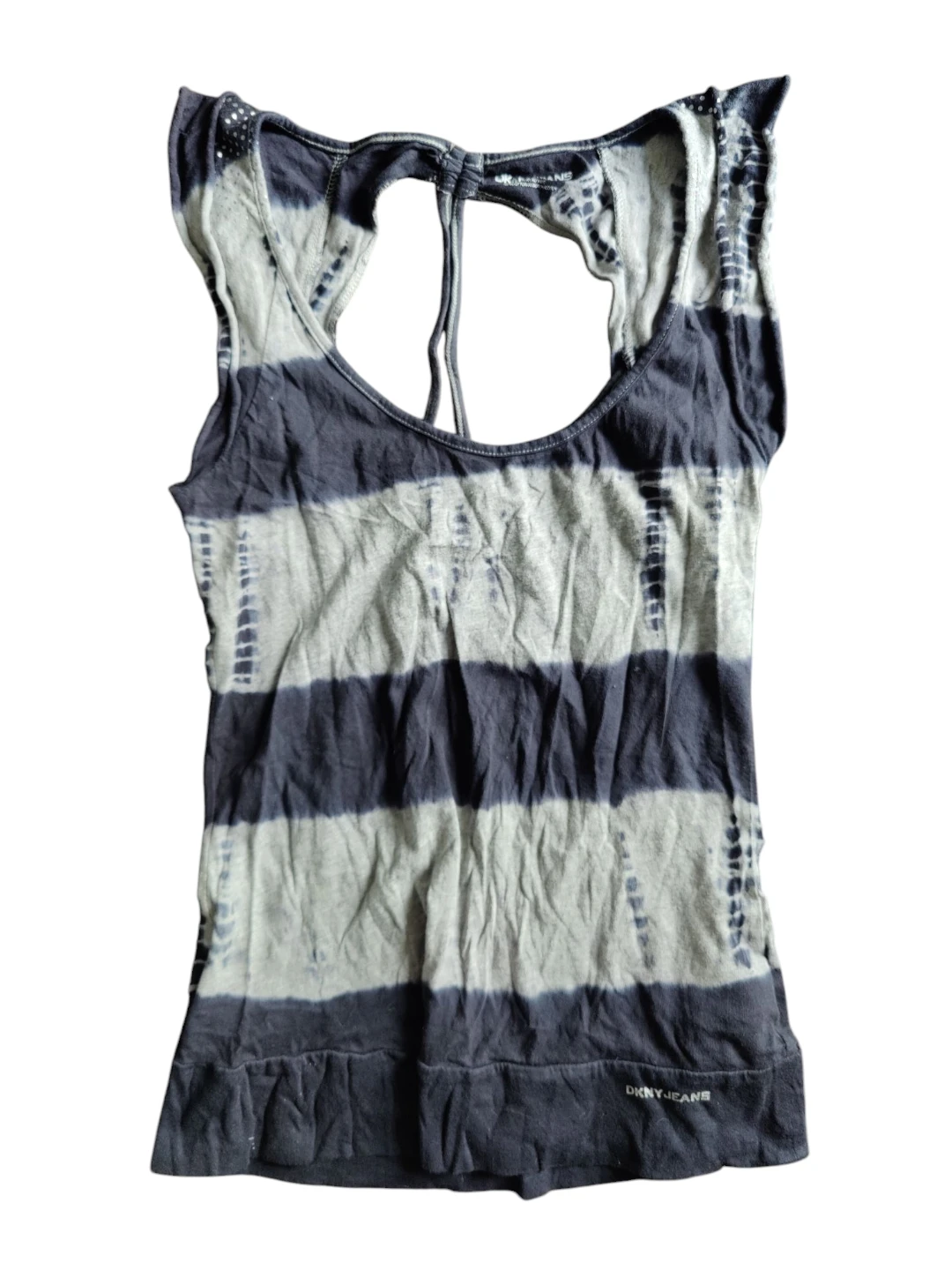 Women's DKNY Blue & Gray Striped Tie Dye Tank Top Shirt Size XS