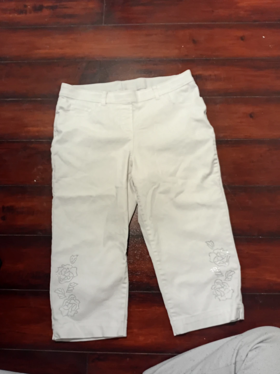 White Capris with Floral Detail