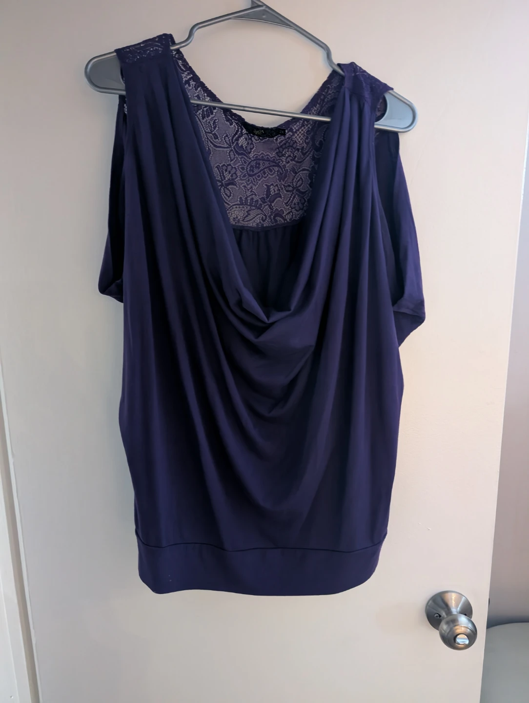 Women's Purple Cold Shoulder Lace Top