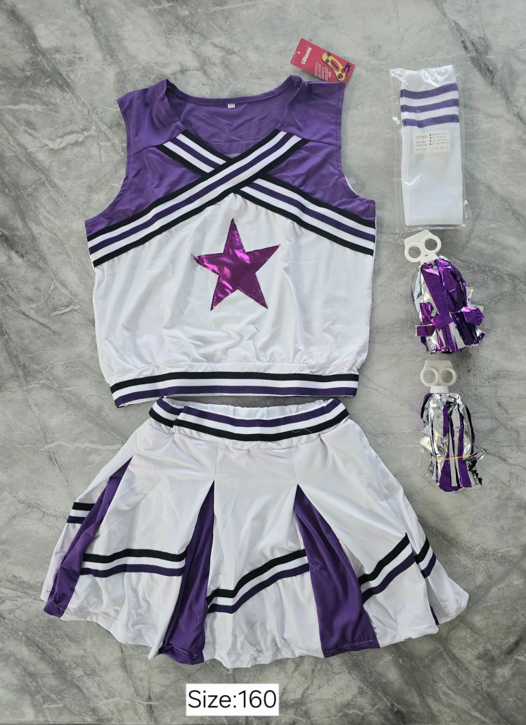 Cheerleader Costume Set - Purple and White, Size 160
